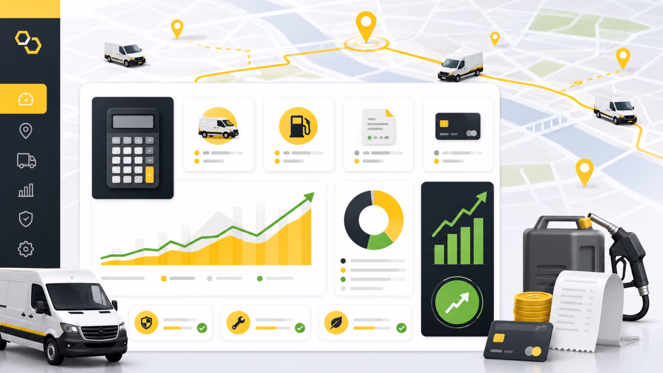 Trošak GPS nadzora, TCO i ROI prikazani kroz kalkulator, vozilo i poslovni dashboard