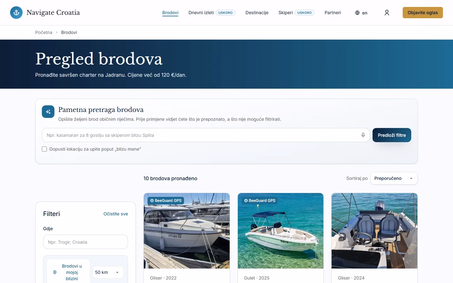Javna pretraga brodova na Navigate Croatia
